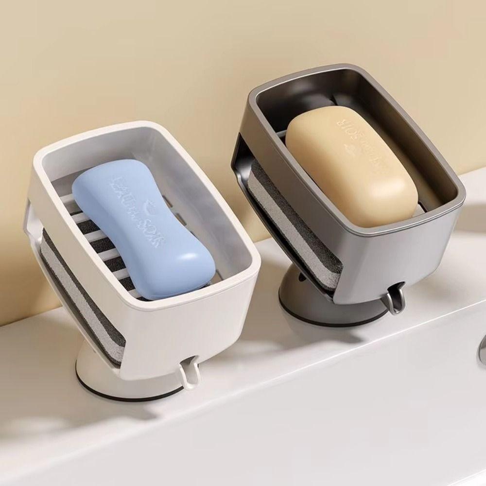 with Sponge Portable Soap Dish Self-Draining Laundry Soap Case Suction Cup Soap Holder  Kitchen