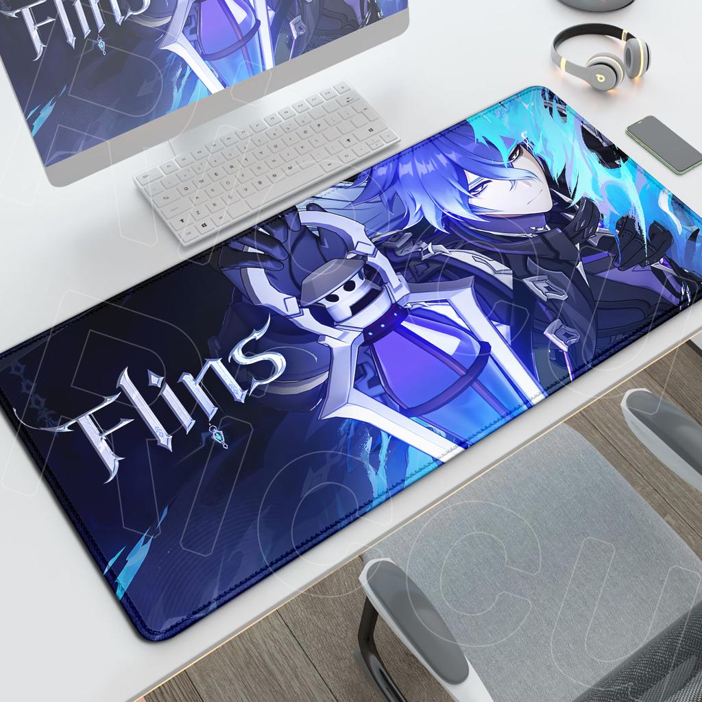 Druk HD Genshin Impact Flins Mata na Biurko Długi Biurowy Pad na Biurko PC Gaming Antypoślizgowe Akcesoria Anime Gumowa Podstawa Podkładka pod Mysz Zmywalna