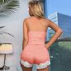 Women's Lace Trim Ribbed Camisole Pajama Shorts Set - European/American Style Homewear