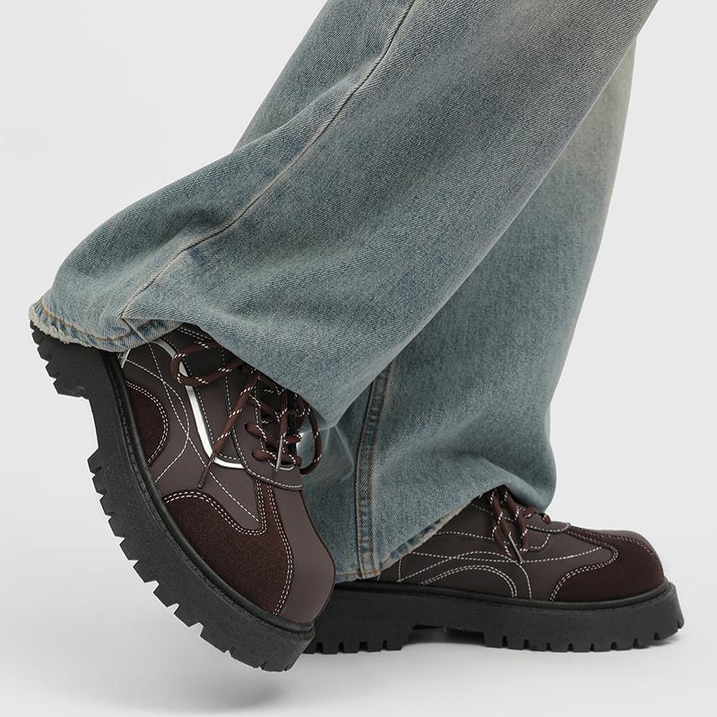 Men's Leather Derby Shoes Thick Soles Lace-up Shoe-Style Wide-Toe Casual Loafers#Business British Formal Luxury Black Driving