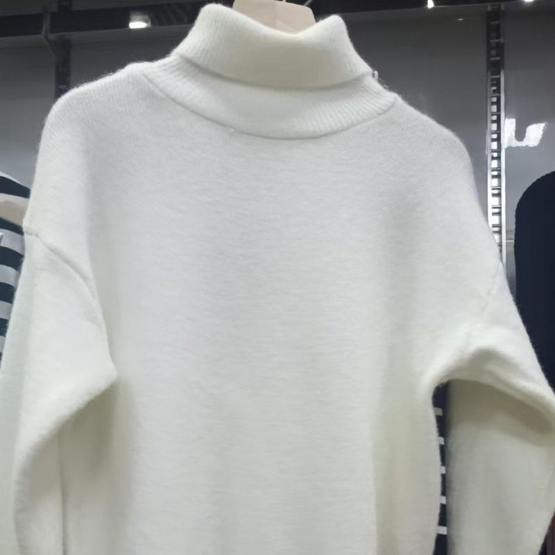 Suéter de Cachemira de Cuello Alto para Mujer Otoño Invierno Suéter de Lana Pura Tejido para Señoras Holgado Talla Grande Jersey Femenino