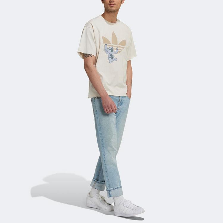 Adidas Originals Disney Cartoon Logo Print Casual Sport Short Sleeve Vintage T-Shirt Unisex Tops Grey White HT3952