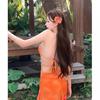 Orange Printed Island Vacation Bikini Slimming Long Dress Small Chest Gathered Split Swimsuit Women Soak In Hot