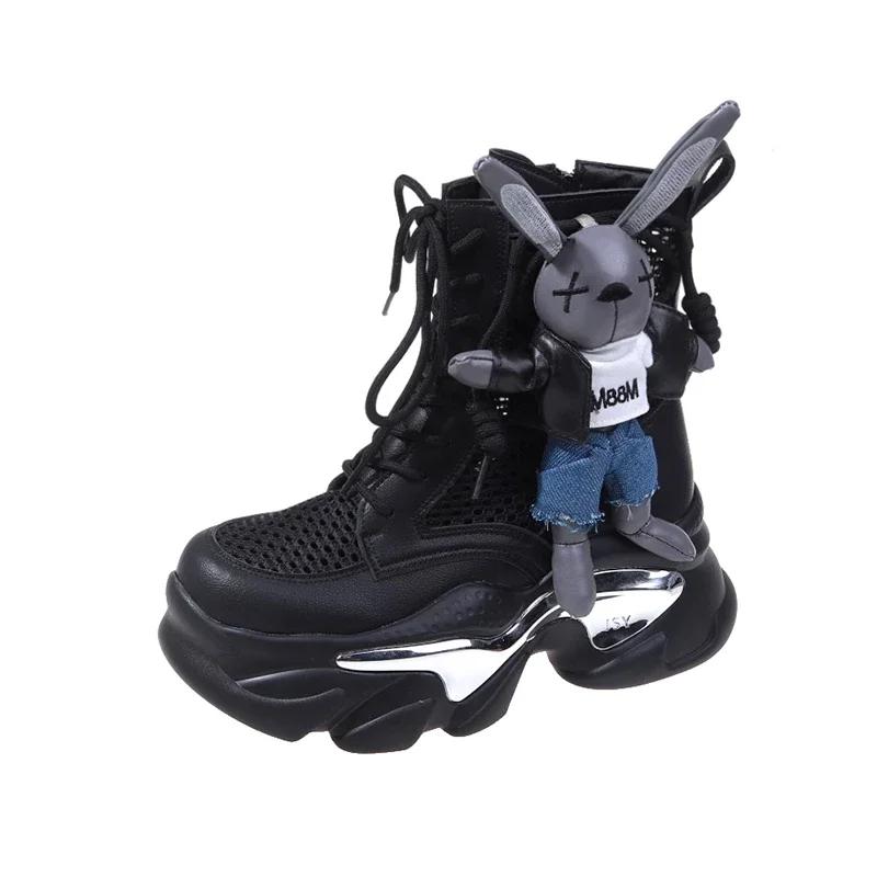 Modne damskie buty na grubej podeszwie, na koturnie, sznurowane, dekoracyjne, modne letnie buty damskie, wulkanizowane buty, nowoczesne buty