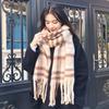 Cold Proof Women Mohair Plaid Scarf Thermal Fall Winter Neck Scarf Warm Tassel Shawl Wrap  Students