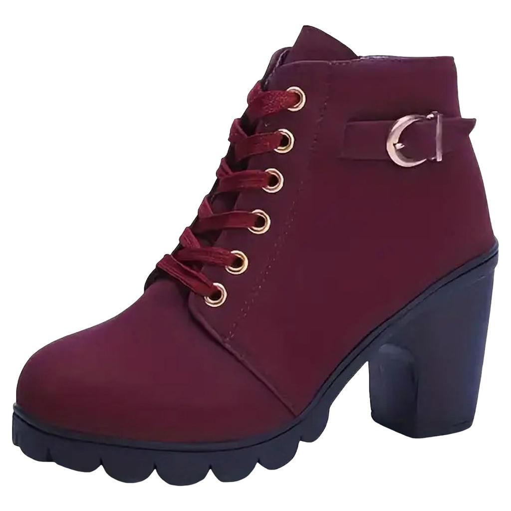 2026 Lederstiefel Damenschuhe Klobige Hohe Absätze Stiefel Modischer Klassischer Stil Atmungsaktive Keilstiefel für Damen Stiefel