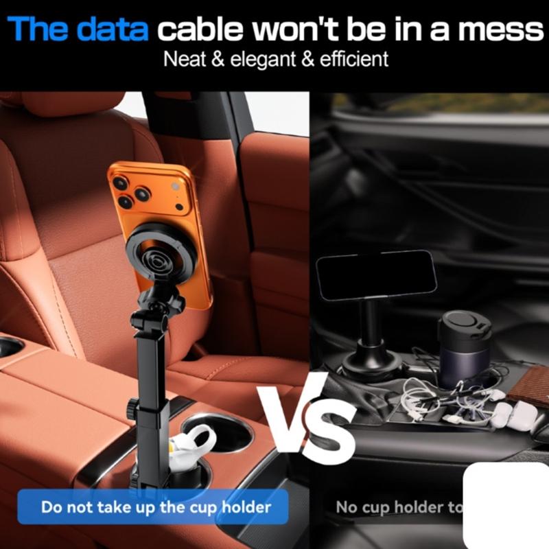Adjustable 360 Rotating Phone Holder for Car Cup Slot Magnetic Attachment Universal Use For Auto Cup Holders Strong Magnet