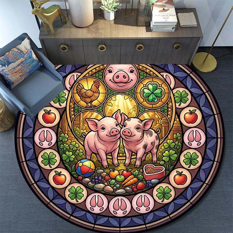 Forest Wildlife Glass Round Area Rug Under Office Chairs Bedroom Living Room Home Decor
