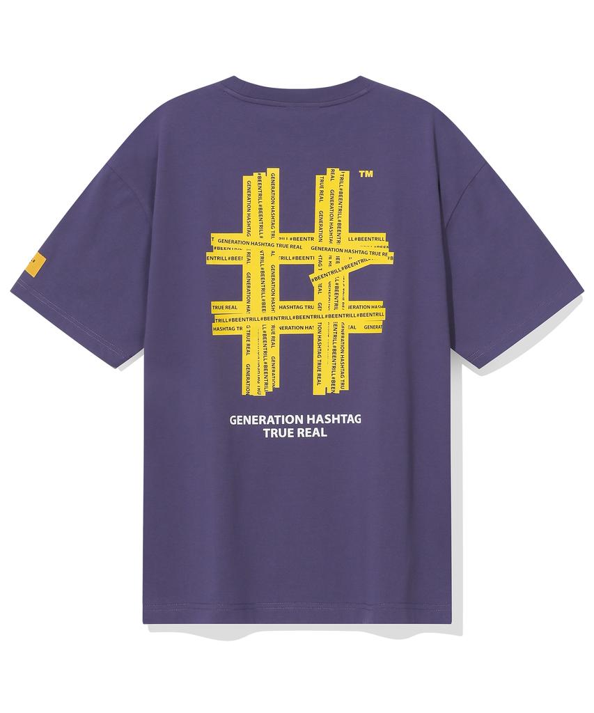 BEENTRILL Taping Hashtag Oversized Short Sleeve T-Shirt (Violet)