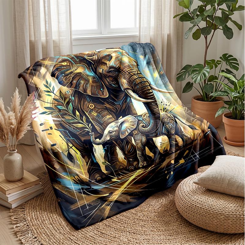 Mechanical Elephant Pair Theme Blanket Lightweight Warm Flannel Blanket Decorative Throw Blanket for Home Decoration