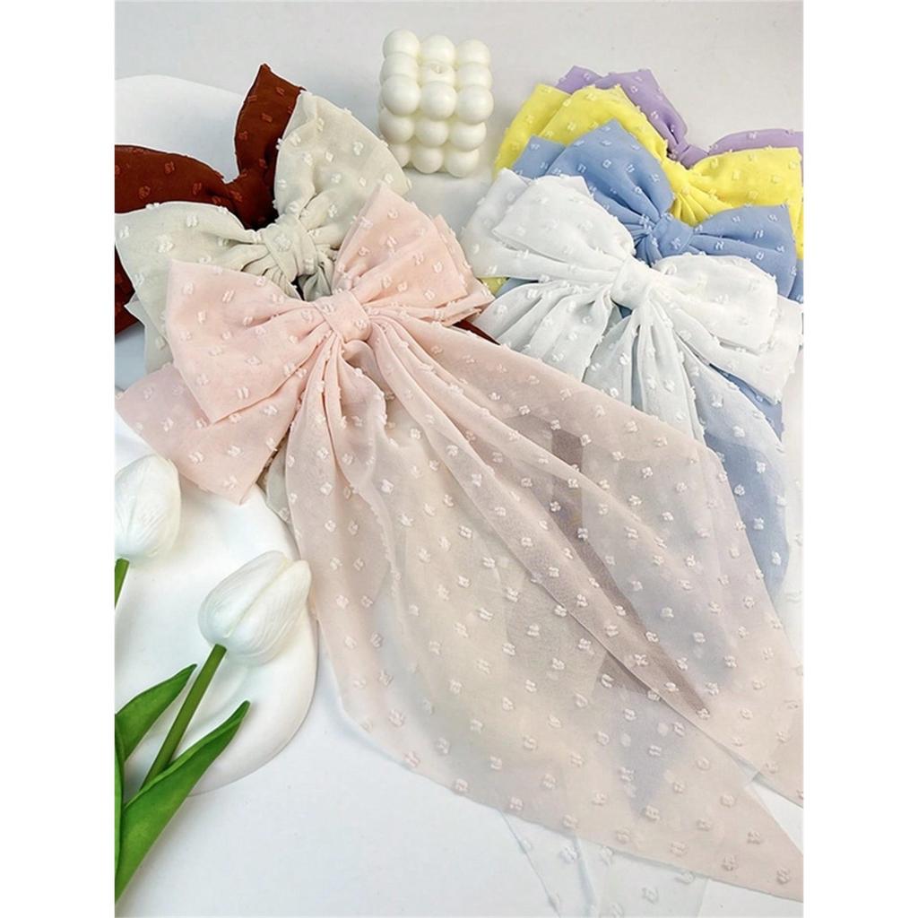6 spring clip streamers bow hair clips for women