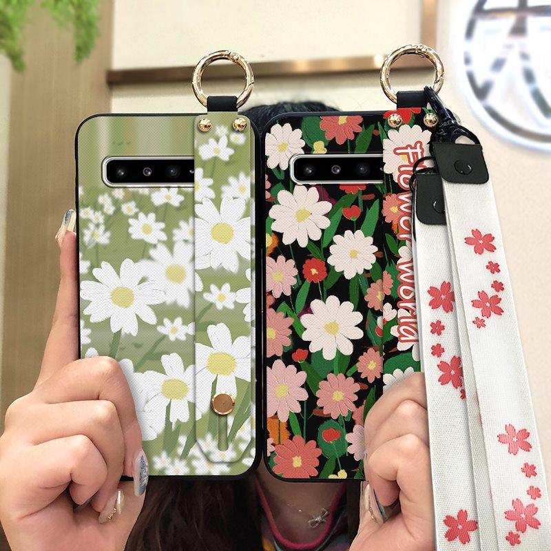 Phone Holder Oil Painting Phone Case For Samsung Galaxy S10 5G/SM-G977N Fashion Design Lanyard Silicone Shockproof Ring