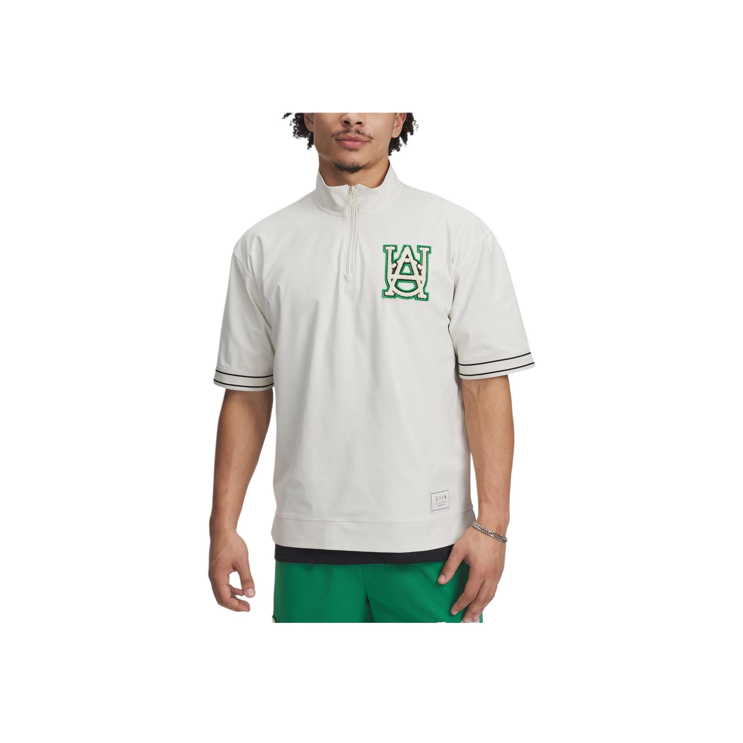 

Under Armour Courtside Fashion Simple Soft Loose Pullover Short Sleeve T-Shirt Men Tops Stone Black Kelly-Green 1390122-279 XL