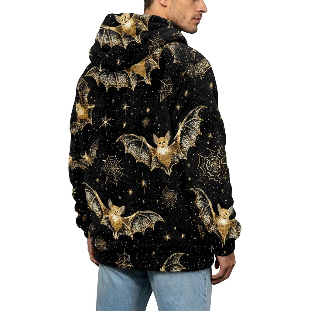 Men's Fall Winter Halloween Print Plus Size Hooded Flannel Sweatshirt Casual Trendy Streetwear