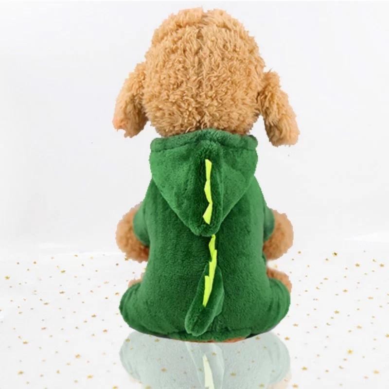 Pet Dog Clothes Small and Medium-Sized Dogs with Velvet Dinosaur Pet Clothes, Thick Warm Four-Leg Dog Clothes Cat Clothes