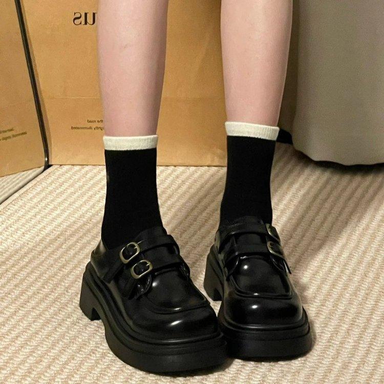 Platform small leather shoes women's spring and autumn 2024 new muffin loafers versatile commuting heightening jk single shoes board shoes