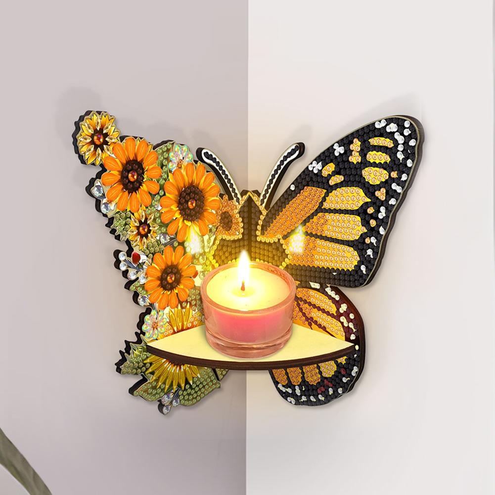 5D DIY Diamond Art Floating Corner Shelf Colorful ButterflyPattern Diamond Painting Triangle Fan Shaped Rack for Kitchen Bedroom