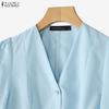 ZANZEA Women Casual V-Neck Solid Color 3/4 Sleeve Blouse