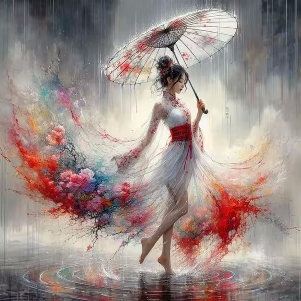 Rhinestone Painting Crystal Decor Diamond Painting Woman Umbrella 5D Cross Stitch Pattern Diamond Embroidery Diamond Painting