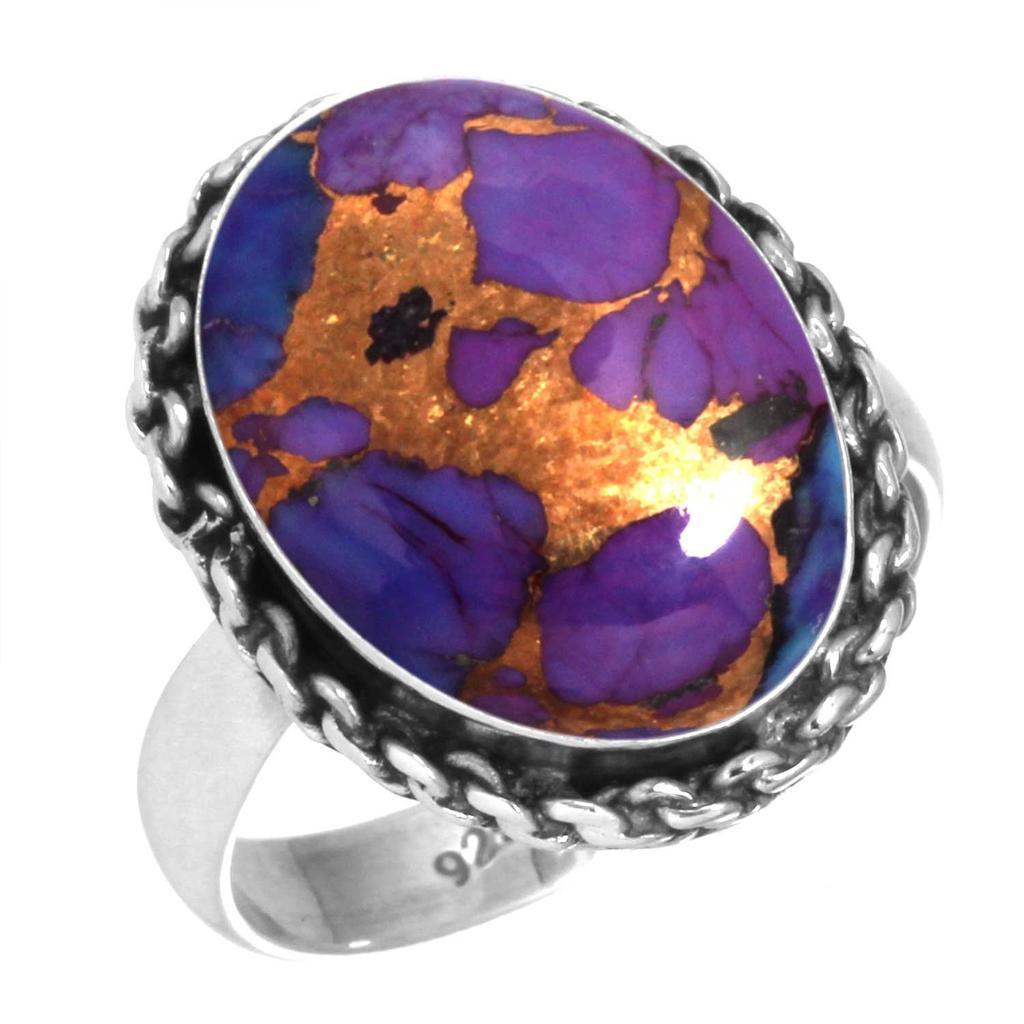 925 Sterling Silver Ring Women Gemstone Handmade Jewelry Engagement Gift Blue Green Purple Copper Turquoise Pearl Lapis Mother Of Pearl Solitaire