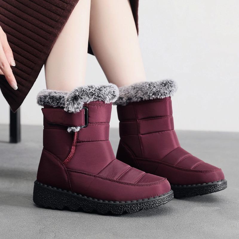 2025 New Arrival Cotton-Lined High-Top Insulated Women's Snow Boots with Velcro Closure Waterproof Women's Boots for Casual Wear