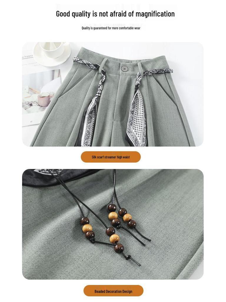 Women's 2026 Spring/Summer High-Waisted Wide-Leg Suit Pants with Woven Belt