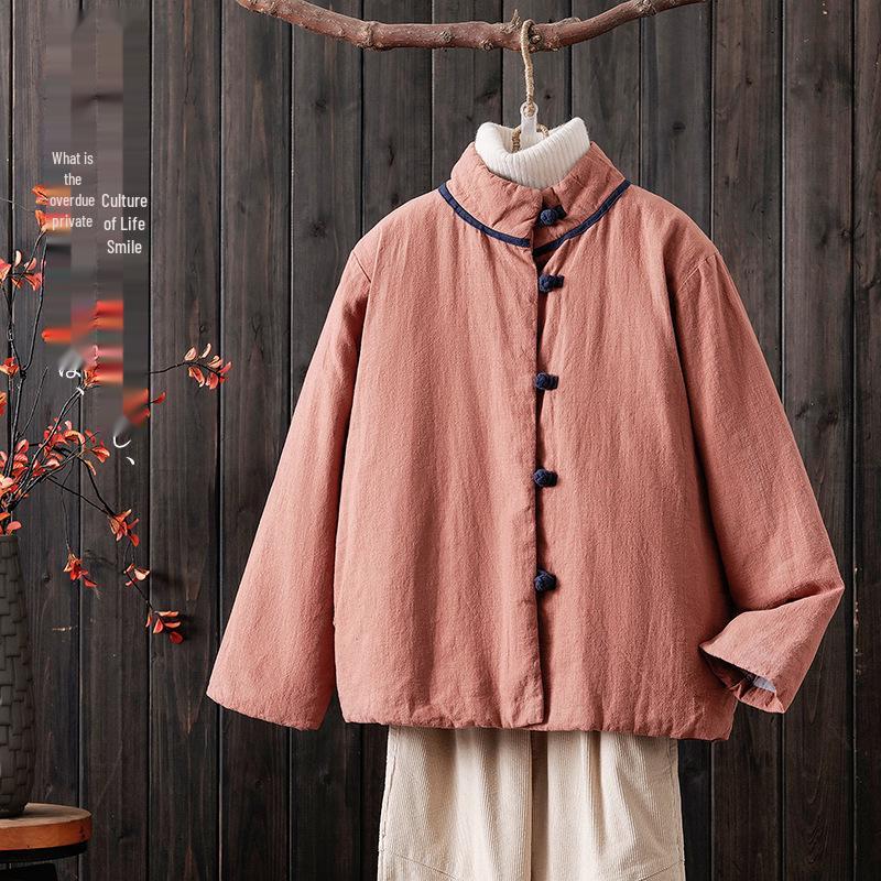 

Women s Thickened Cotton Linen Padded Jacket - 2026 Winter Short Retro Korean Style Outerwear X-Large оранжевый/розовый