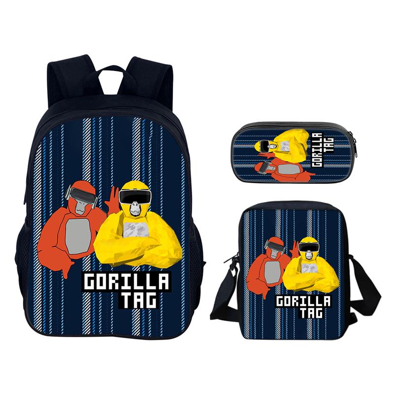 Gorilla Tag 3D Printed 3pcs/Set School Bags Laptop Daypack Backpack Inclined shoulder bag Pencil Case For Boys Girls Best Gift