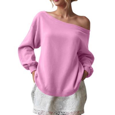 2025 New Autumn and Winter Sweatshirt Casual Fashion Women's Solid Color Slope Collar