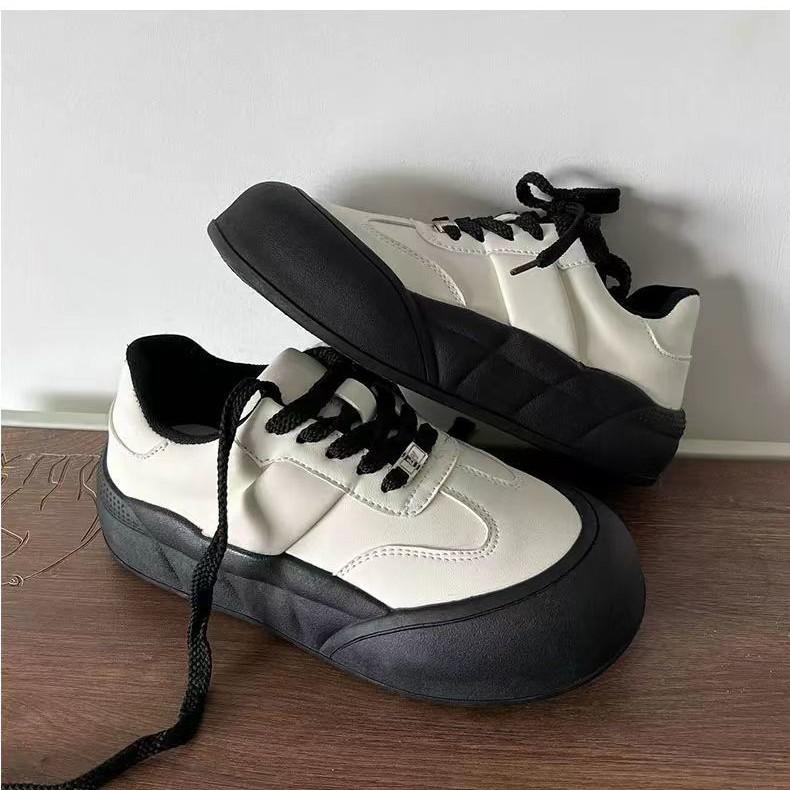 Versatile women's shoes round head comfortable soft sole white shoes niche big head platform bread shoes