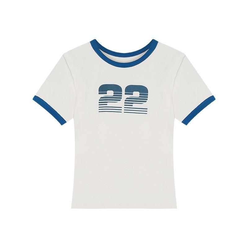 Damen Personalisierbares T-Shirt mit Amerikanischem Buchstabenaufdruck Sommer Kurzarm Student Slim Top