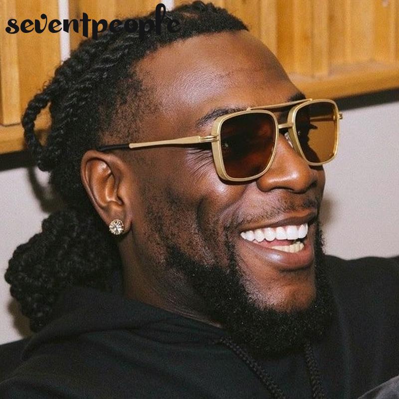 Vintage Steampunk Pilot Square Sunglasses Men Luxury Brand Trendy Metal Frame Driving Sunglass For Male UV400 Punk Shades