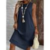 YYFS Women's Fashion Summer Spring Solid Color Print Sleeveless V-Neck Loose Waistline Casual Dresses