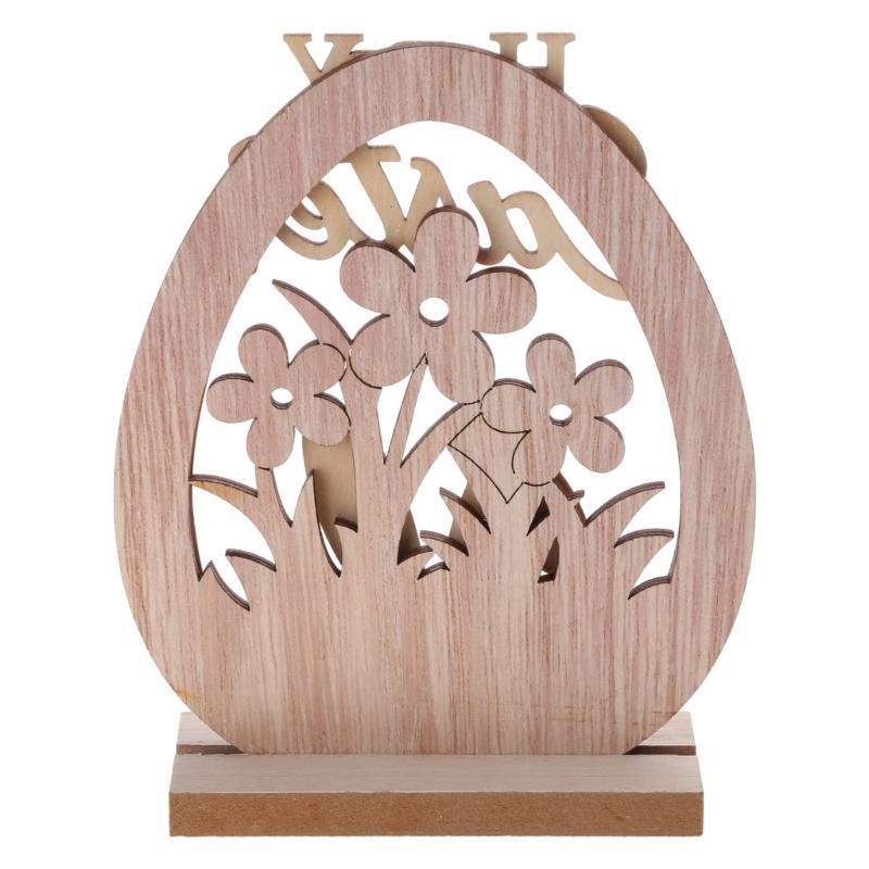 92MF Easter Wooden Ornament 2025 Painted Flower Rabbit Happy Easter Party Decoration