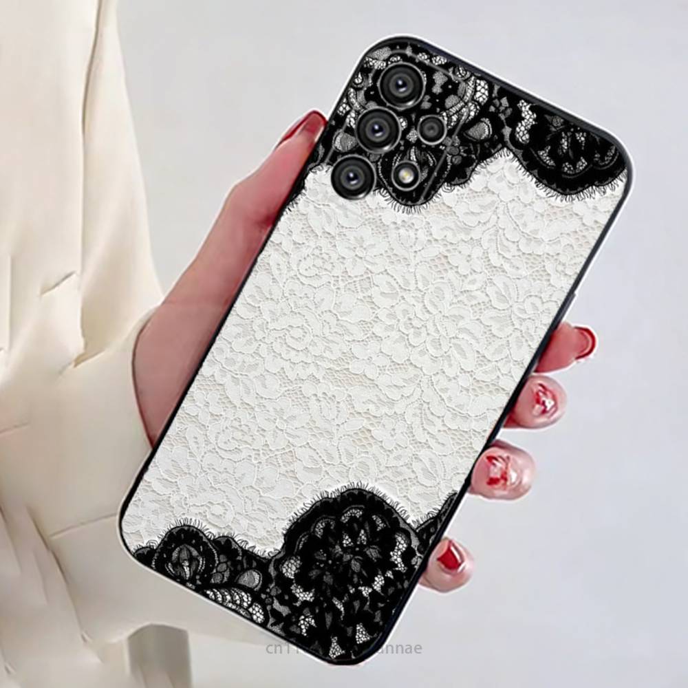 Nouvelle coque de téléphone tendance avec imprimé dentelle noire pour Samsung Galaxy A73,23,53,33,14,24,13,72,22,52,32,54,A34 Housse souple