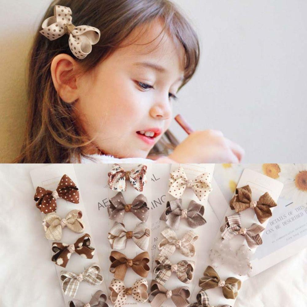 

5PCS Cotton Bows Hair Clips Cute Bangs Hairclips Girls Sweet Flower Hairpins кавовий
