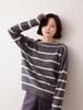 Women's One-Shoulder Cashmere Sweater: Black & White Striped, Round Neck, Long Sleeve, Casual, Loose-Fit, Skin-Friendly, Versatile for Autumn/Winter