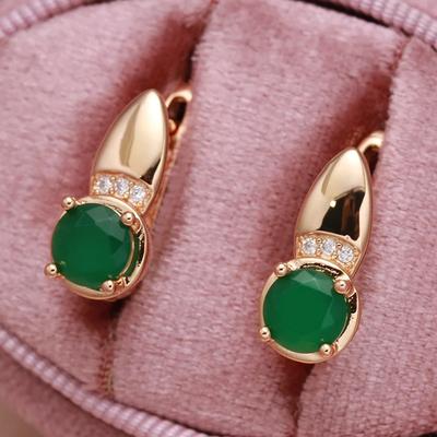 1 Paar Smaragdgroene Ronde Zirkoon Oorbellen voor Dames Goudkleur Clip Oorbel Inleg Kristal Oorringen Feest Mode Sieraden