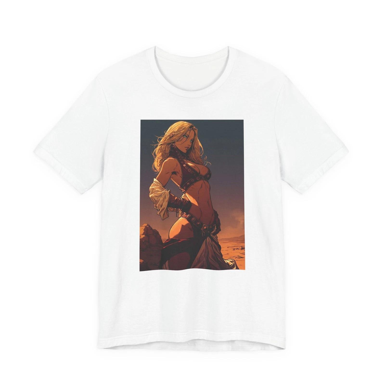 Fantasy Warrior Woman Sexy Desert Barbarian Anime Art Graphic T Shirt Tee XXXL