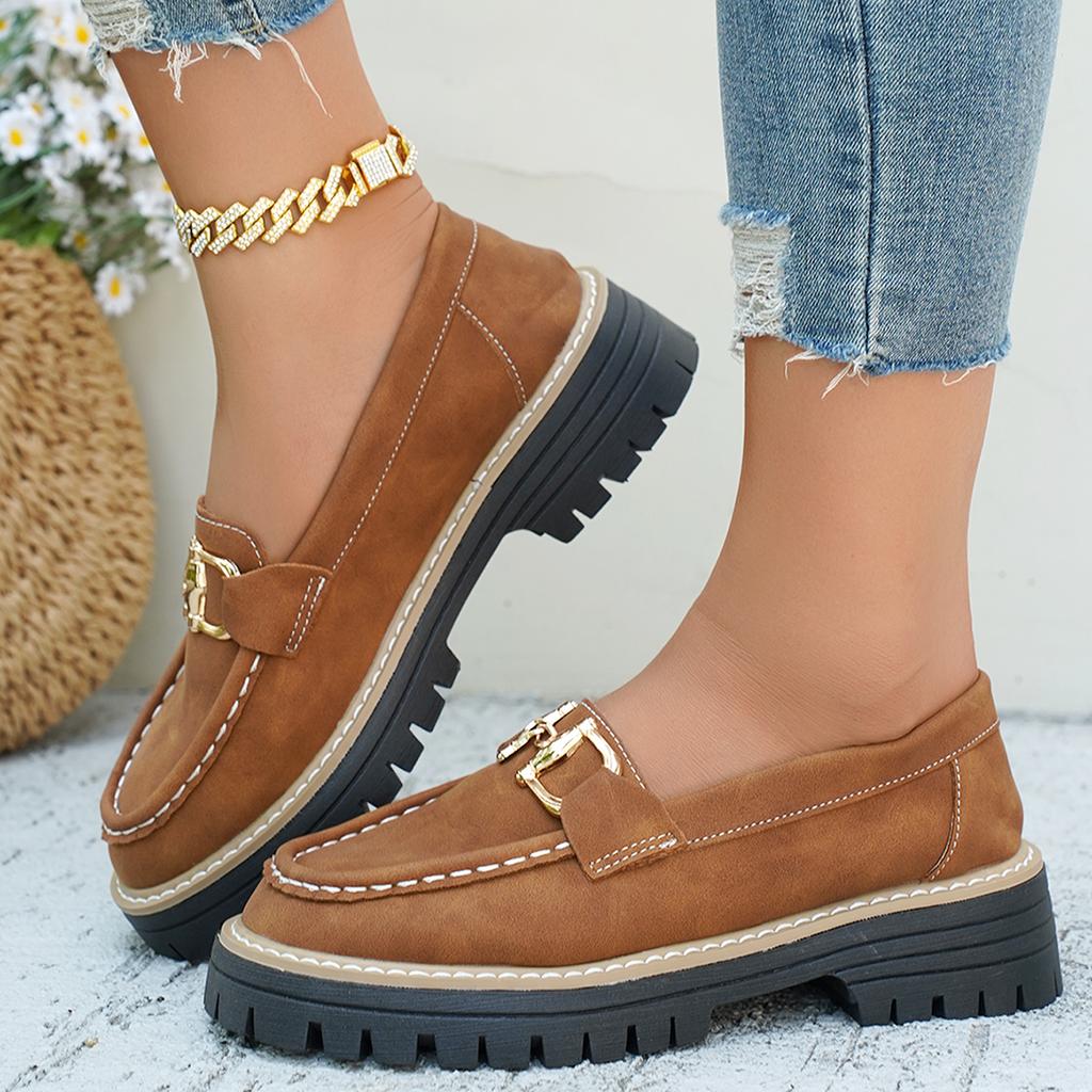 Fashion Women Platform Sneakers 2025 Autumn Metal Shallow Buckle Casual Wedge Retro Women Loafers New Light Comfort Platform Shoes Women