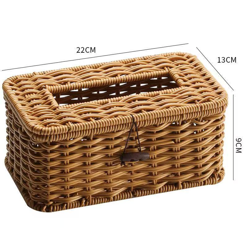 Retro Handmade Rattan Tissue and Remote Control Storage Box for Home and Car