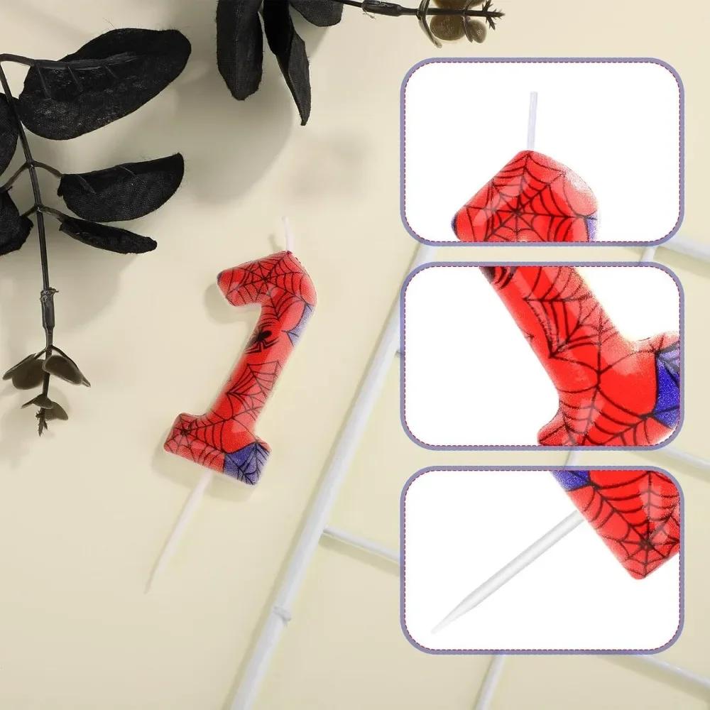 Red Blue Spider 1st Birthday Number Candles, Number 1 /2Candle Cake Topper Decorations for Spider Cartoon Themed Parties