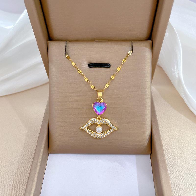 Titanium Steel Micro-Inlaid Luxury Necklace: Elegant Full Diamond Gold Design for Women