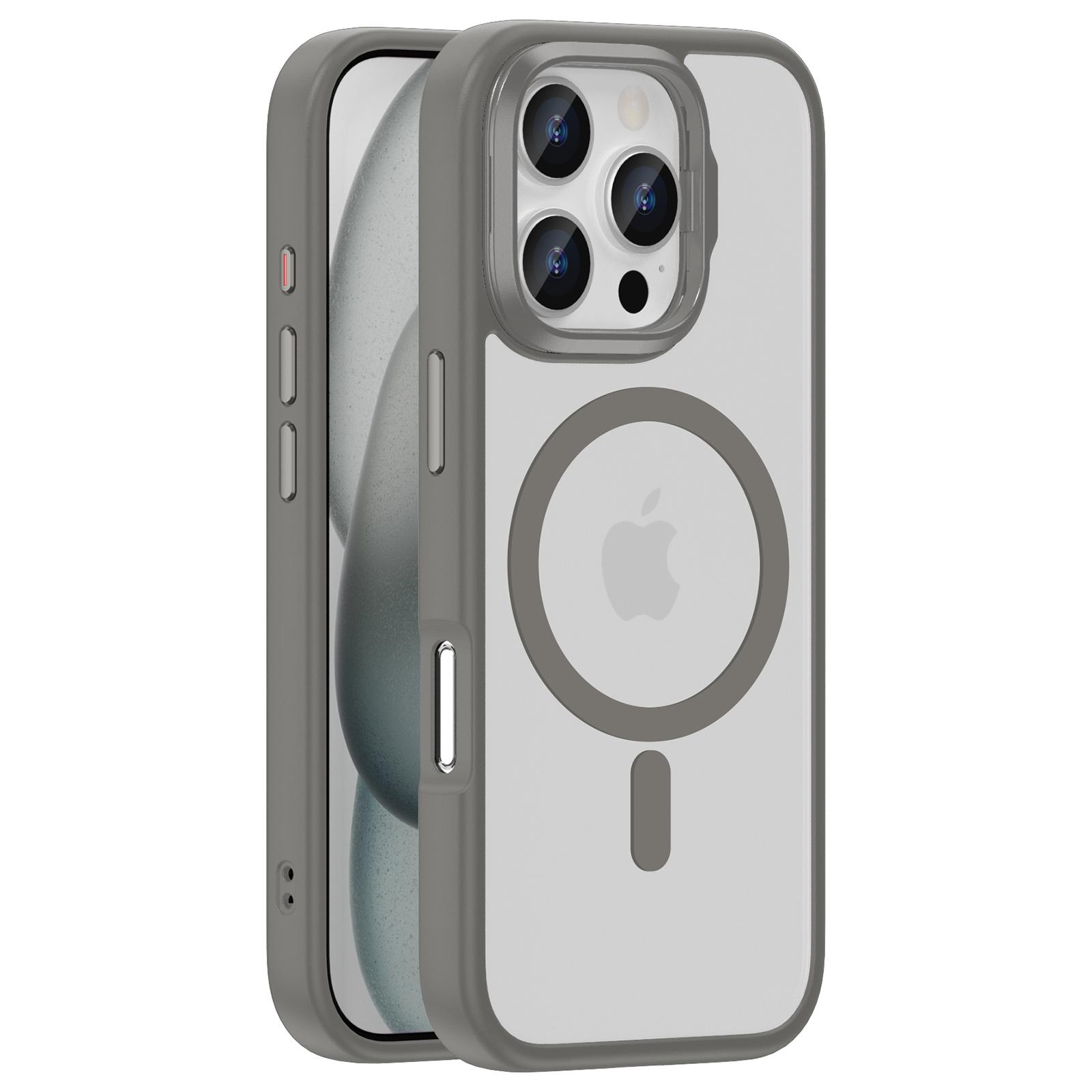 For iPhone 16 Pro Max Magnetic Case Anti Drop TPU + PC Phone Cover with Lens Frame Kickstand D