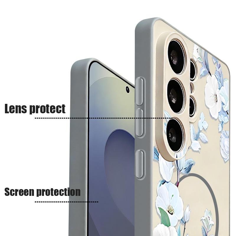 Etui z kwiatowym wzorem lawendy, piwonii i róży dla Samsung Galaxy S26 Ultra S25 Edge S24 Plus S23 FE S22 A17 A54 A55 A56 A57 5G Magnetyczne Pokrowiec dla Magsafe