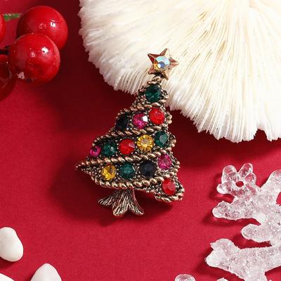 Modische Damen-Christbaum-Brosche, Legierung, Diamantbesetzte Strass-Brustblumen-Accessoire, Weihnachtsbrosche