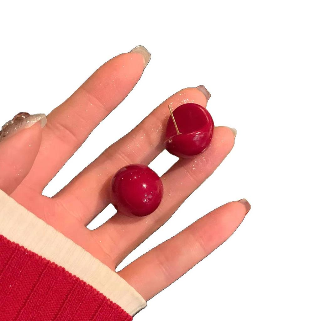 New Limited Earrings, Wine Stains, Cherry Red Pearl Stud Earrings, Women'S Light Luxury High-End Sense, Unique, Beautiful And Beautiful Earrings