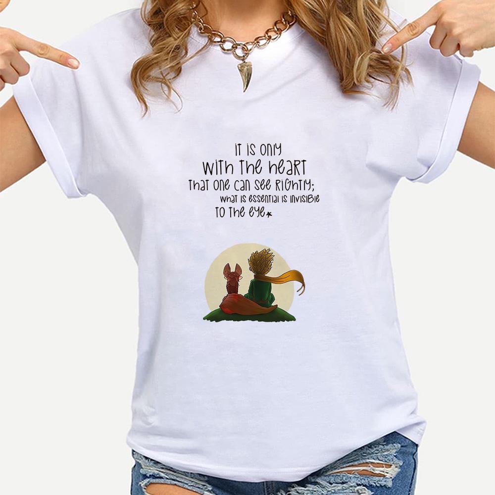 Little Prince White Print Women's Short Sleeve T-Shirt
