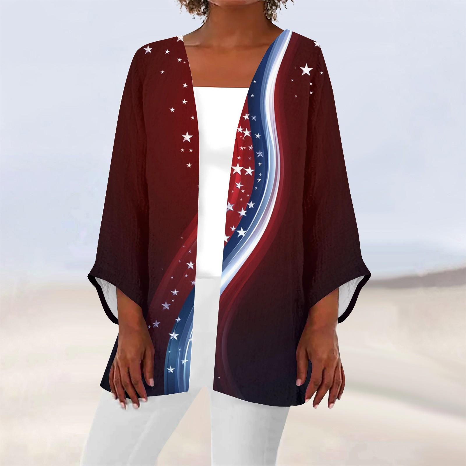 

Женская повседневная модная легкая куртка средней длины с принтом, кардиган S винный