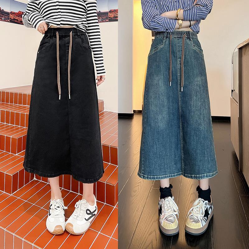 

Women s Retro High Waist Slimming Denim Midi A-Line Skirt 8XL (Weight 230-260 jin) джинсовый синий